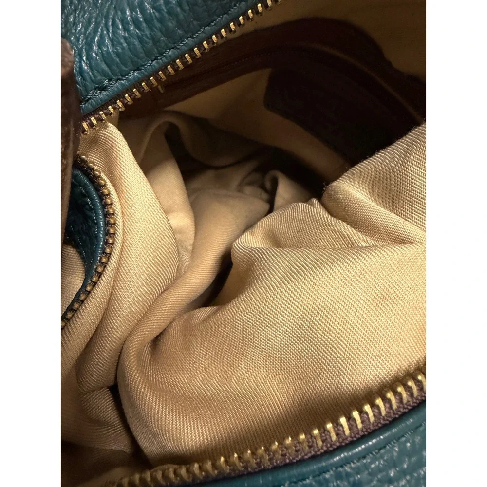 Vintage Valentina Pebble Leather Convertible Teal Brown Made in Italy Good